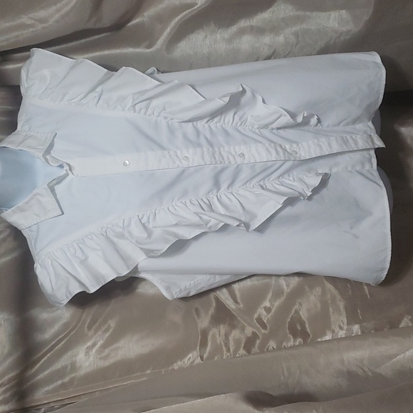 Polo Ralph Lauren Tops - Polo. Ralph Lauren. White Ruffled Button-up Blouse; Sleeveless. Size XL  NWT